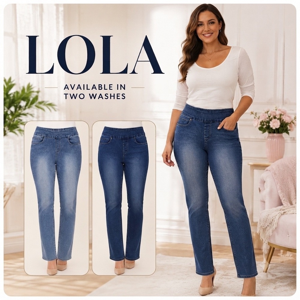 Lola Jeans Rebeccah MB High Rise Straight Leg Pull On Denim Jeans Blue Womens 12